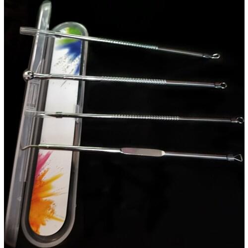 4PCS Blackhead Extractor Rose Gold Black Dots Cleaner Acne Blemish Remover Needles Set Black Spots Pore Cleanser Tool