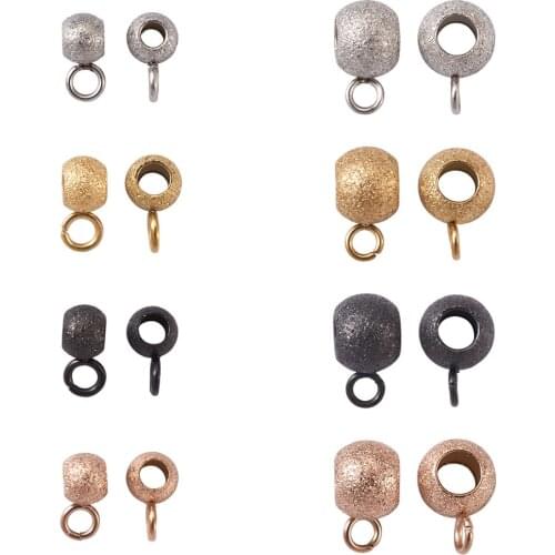 40pcs/box Stainless Steel Hanger Links Textured Rondelle Bail Charm Beads for Connectors Bracelet DIY Jewelry Making Findings
