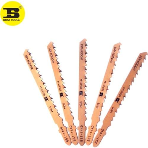 BOSI 5PC HCS Steel 7TPI Clean Cut Wood Fast Cutting T-Shank Jiasaw Blades BS535144