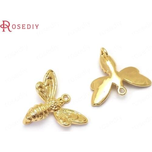C928)10 pieces 17x14mm 24K Gold Color Brass 2 Holes Bee Connect Charms Pendants High Quality Diy Jewelry Findings Accessories