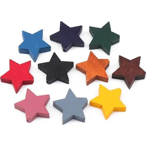 DoreenBeads Fashion Wood Spacer Beads Pentagram Star Colorful DIY Charms Beads About 20mm x 17mm, Hole: Approx 1mm, 30 PCs