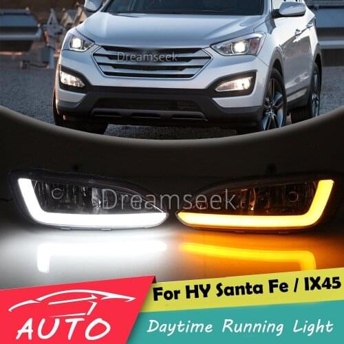 DRL For Hyundai Santa Fe IX45 2013 2014 2015 LED Daytime Running Light Waterproof Driving Fog Lamp with Turn Signal