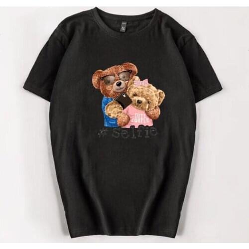 Cute Bears Large Size Unisex Punk Style T Shirt Cartoon Print Couple Loose Tops Harajuku Oversized Casual Tee 100% Cotton