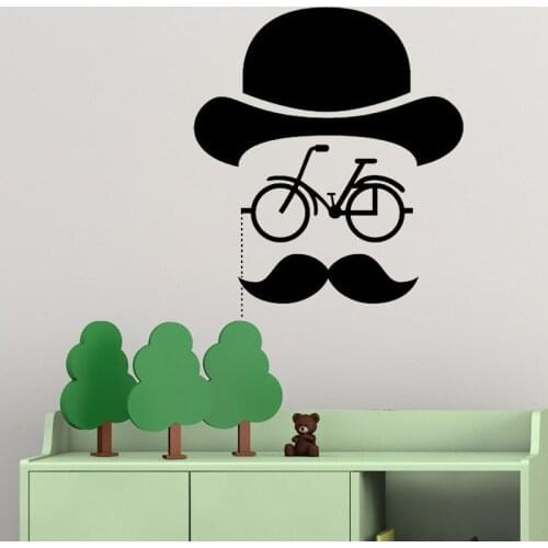 Hipster Bicycle Wall Stickers Creative Beard Man Wall Decals Home Decor Art Vinyl Removable Stickers Living Room Decoration