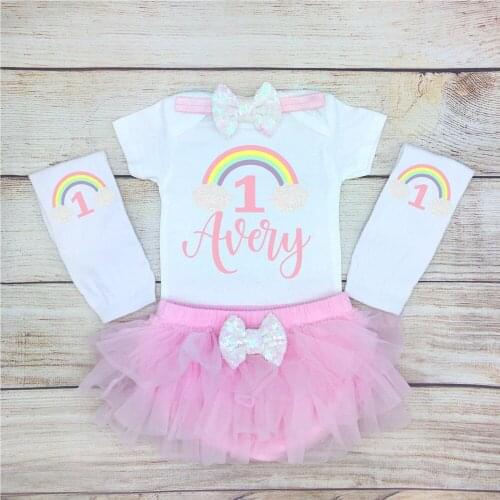 Personalized Rainbow Pastel 1st Birthday Baby Girl Outfit, Rainbow Birthday Baby Girl Bodysuit, Onesies Tutu Set