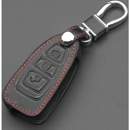 Kutery 10pcs 3 Buttons Leather Remote Car Key Case For Ford Mondeo Mk4 Focus 2 3 4 St Kuga Fiesta Fusion Ecosport 2012 2013 2014