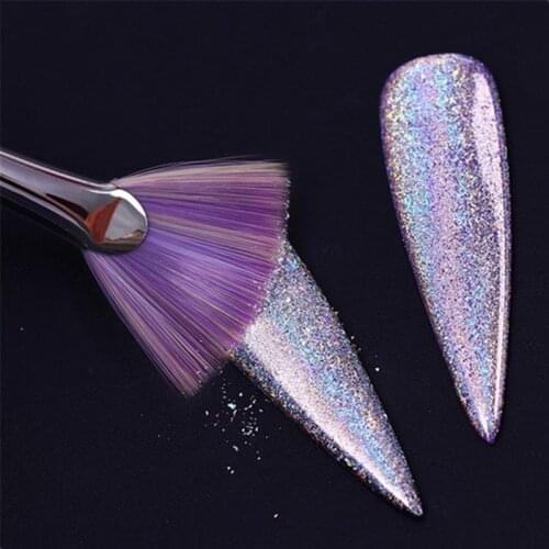 Fan Nail Glitter Brush Gradient Dust Glitter Powder Remover Nail Art Drawing Pen PaintingPink Rhinestone Handle Manicure Tools