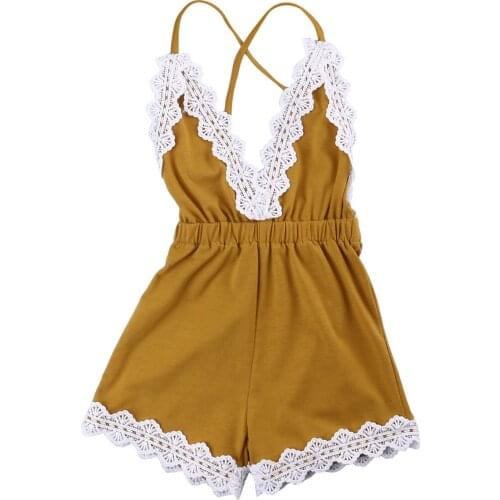 Girls Halter Lace Deep V Cute simple style Romper Sunsuit Outfit Clothes 0-24M children clothing T-shirt
