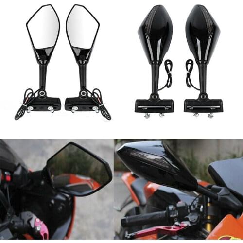 Motorcycle Universal Rearview Mirrors With Turn Signals LED Lights For Honda Yamaha Suzuki Kawasaki Ducati