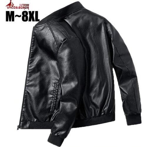 Plus Size 7XL 8XL PU Leather Jacket Men Bomber Baseball Jacket Biker Pilot Varsity College Top slim fit Motorcycle Leather coats