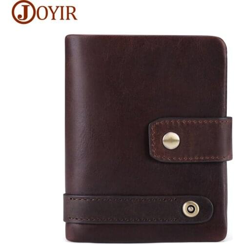JOYIR Genuine Leather Men Wallet RFID Vintage Crzay Horse Leather Wallet With Coin Pocket Short Wallets Card Holders Man Purse