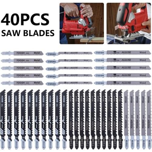 40pcs T Shank Jigsaw Blade Set Wood Cutting High Carbon Steel Saw Blades DIY Tools Clean Fast Cut Blades Down Cut Blades