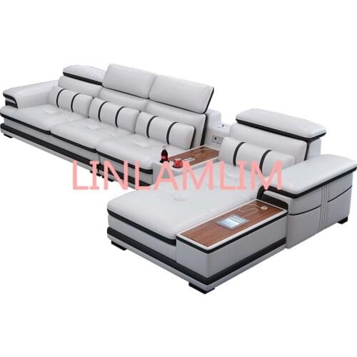 Living Room Sofa set corner sofa speaker real genuine cow leather sectional sofas minimalist muebles de sala moveis para casa