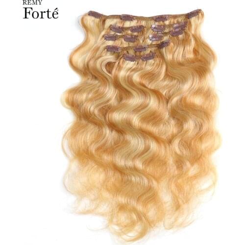 Remy Forte Clip In Human Hair Extensions P27/613 613 Piano Blonde Human Hair Clip 7 Pcs 115g Clip-In Full Head Body Hair Clip