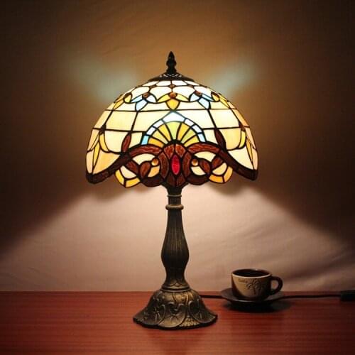 12 Inch Dragonfly Baroque Stained Glass Lampshade Tiffany Table Lamp Country Style Bedside Lamp E27 110-240V