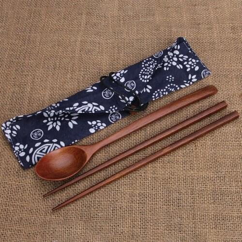 New Creative Japanese Spoon Chopsticks Set eco friendly Wooden Spoon Chop sticks Two-Piece Gift Portable Tableware Travel Suit