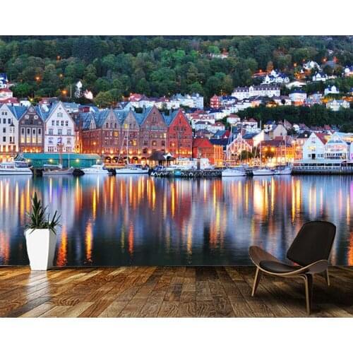Papel de parede Norway Bergen architectural city buildinig 3d wallpaper,living room bedroom wall papers home decor mural