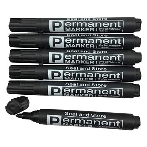 6 Black Permanent Markers Thick Nib Black Drawing Line Pen for Card Wood Glass Metal Ceramic Rock Painting