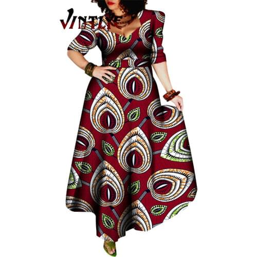 African Style Dresses for Women Elegant Evening Gowns African Party Dress Maxi Ankara Floral Printed Robe Africaine Femme WY092