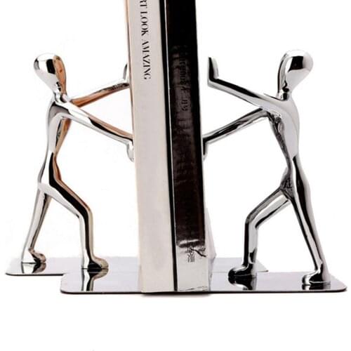Book Stand 2Pcs Lovely Kung Fu Figurine Hand Push Office Bookends Desk Organizer Holder Home Shelf