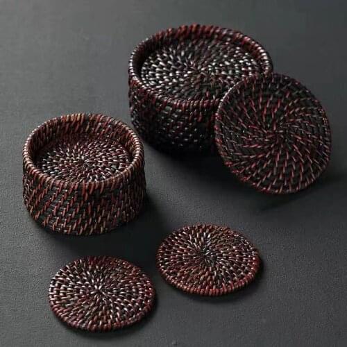 Chinese hand woven rattan coaster insulation pad tea cup pad teapot pad storage Kung Fu tea ceremony parts