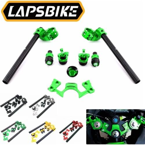 Adjustable Handlebars Clip On Bar Ends Fork Adjusters Yoke Nut Guard Pad Set For Kawasaki Ninja 250 300 2013 2014 2015 2016