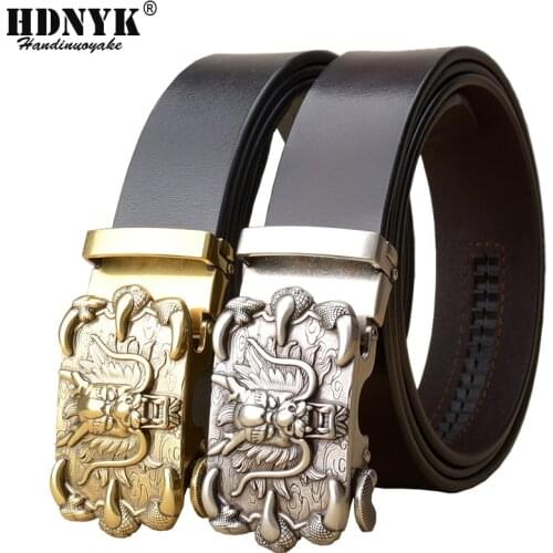 New Famous China Dragon Buckle Belt Men Cowskin Genuine Luxury Leather Mens Belts for Men,Strap Male Metal Automatic Buckle