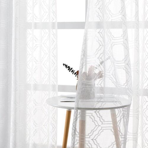 DK Modern Tulle Embroidered Sheer Curtain for Living Room Bedroom Kitchen Window Treatment Voile Drapes for Home Decoration