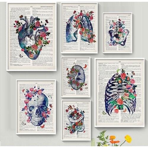 Nordic Print Posters Anatomy Human organs heart brain Wall Art Canvas Painting Vintage Wall Pictures For Medical Clinic Decor