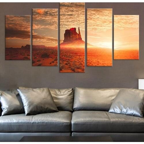 Modern Home Decor Living Room Canvas Modular Pictures 5 Panel Desert Sunrise Scenery Frame Wall Art Poster HD Print Painting