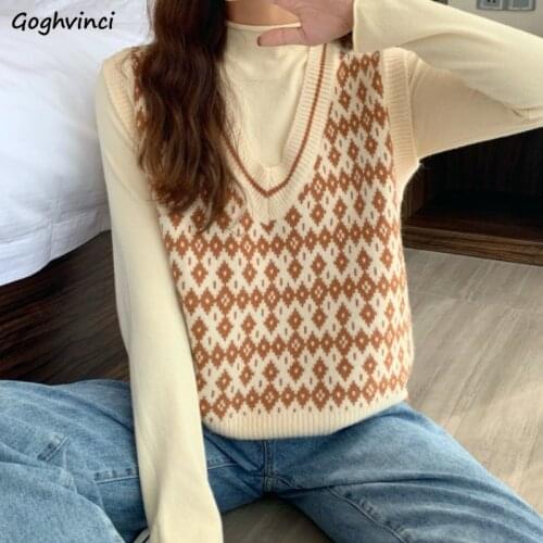 Autumn New Trends V-neck Sweater Vests Women Preppy Sleeveless Knitting Tops Classic Vintage Argyle Jumpers Harajuku All-match