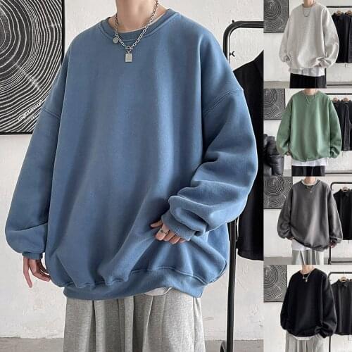 Hip Hop Solid Color Men Oversize Sweatshirts Autumn Fashion Mens Pullovers Basic Casual Korean Style Branded Mens Clothing