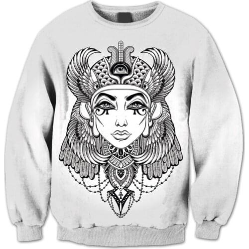 REAL American US SIZE Ancient Cleopatra Line Art Sublimation Print Plus Size Crew Neck Sweatshirt