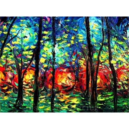 Top Skill Hand Painted Calligraphy Painting on Canvas Wall Art Decor Handmade Modern Abstract Knife Tree Landscape Oil Paintings