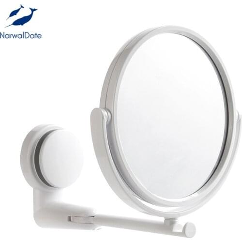 NarwalDate Mordern Drill-free Bathroom Mirror Makeup Vanity Shave Mirrors Wall Suction Folding Arm Extend Round Bath Accessories