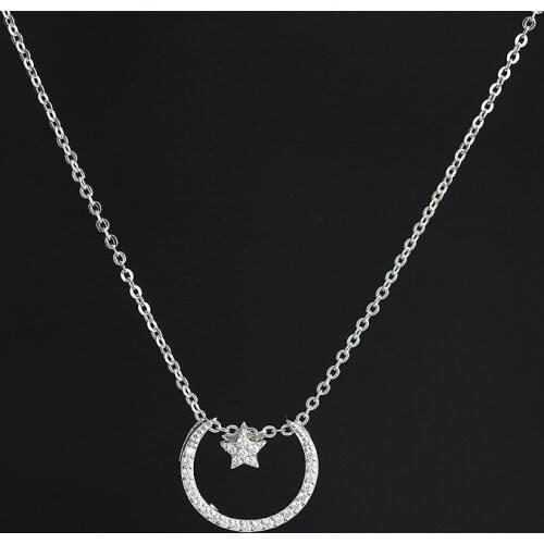 REETI New Arrivals real 925 Sterling Silver Crystal Star moon Necklaces Pendant Hot Sale Pure Silver Jewelry for Women