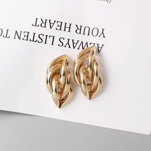 European Brand Stud Earrings for Women Geometric Statement Earring Twisted Smooth Metal Earing Fashion ZA Jewelry Trend