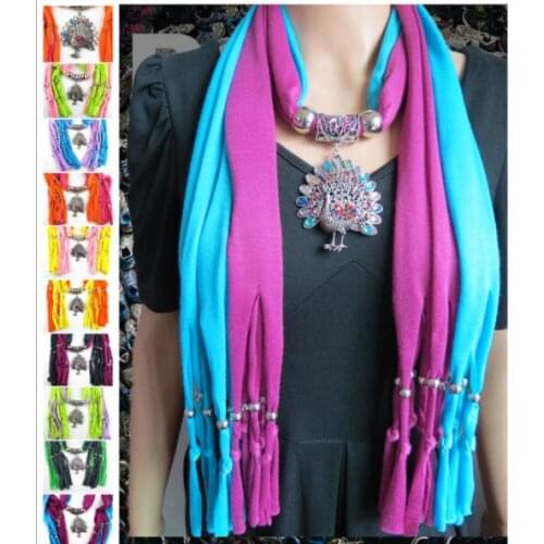 New Spring Autumn Necklace Scarves Multicolor Vintage Peacock Pendant Scarf Necklaces Women Scarf Necklaces Jewelry Wholesale