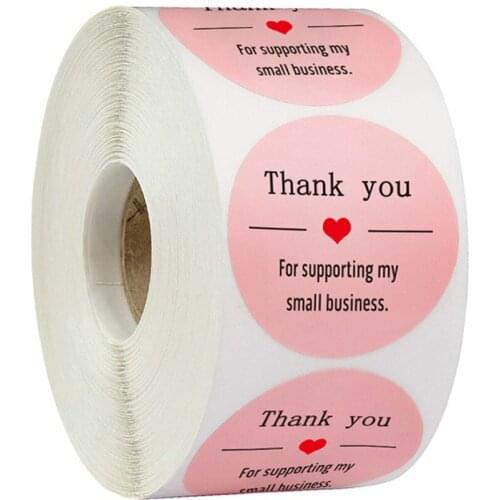 1 inch Pink Business Label Stickers Round Paper Cute Thank You Stickers for Baking Packaging Seal Labels Stationery Stickers