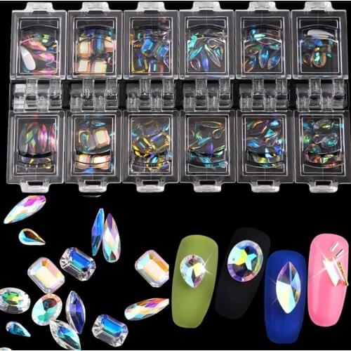 12 Mixed Designs Per Set Nail Art Rhinestones Nail Stones Diamond Oval Drop Shape Nail Decoration YW51