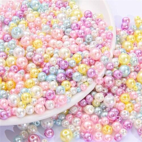 150-300Pcs Mix Size 3/4/5/6/8mm With Hole Colorful Round Acrylic Imitation Pearl Beads For DIY Scrapbook Crafts Needles Sewing