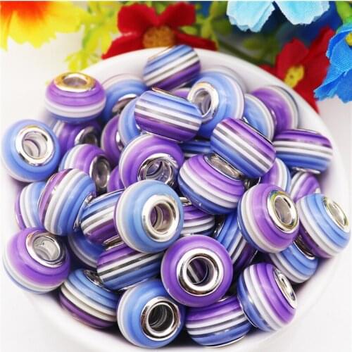 20pcs New Rainbow Striped Large Hole Beads Murano Spacer Fit Pandora Bracelet Bangle Chain Necklace for Jewelry Making Hair Bead
