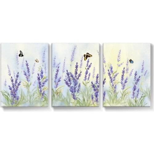 3 Pieces Blue Purple Flower Butterfly Posters Pictures Canvas Wall Art Decorative Home Decor Paintings Living Room Decoration