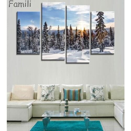 4 Panel Modern natural scenery of the Norway lighthouse Yun sunrise Art print canvas art wall Unframed painting for living room