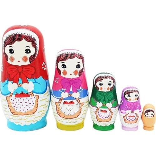 5Pcs/Set Wood Russian Matryoshka Hand-painted Home Decoration Handicraft Girl Shape Matryoshka Nesting Dolls Toys for Home Decor