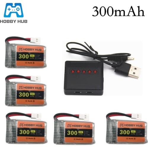 6pcs 3.7V 300mAh lipo Battery With 5in1 Charger For Syma X11 E55 FQ777 FQ17W F180 FY530 U816 U816A U830 X100 H107 S39-1 Battery