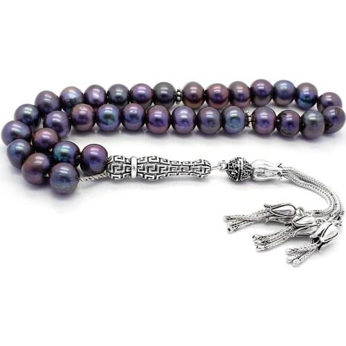 925 Sterling Silver Handmade Rosary with Sphere Shaped Black Pearl