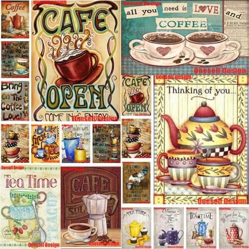 2019 new to popular 5d diamond painting tea time diy diamond painting cross stitch coffee rhinestone picture christmas gift