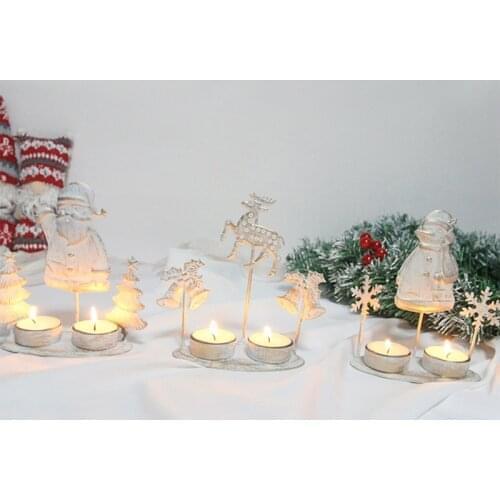 Retro White Iron Christmas Candle Holders Tea Light Christmas Decorations Classic Candles Iron Stand Wax Candles Xmas
