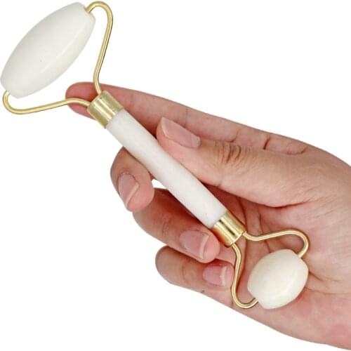 White Jade Roller Eye Face Massager Facial Roller Double Heads Natural Stone Face Thin Lift Body Skin Relaxation Slimming Beauty
